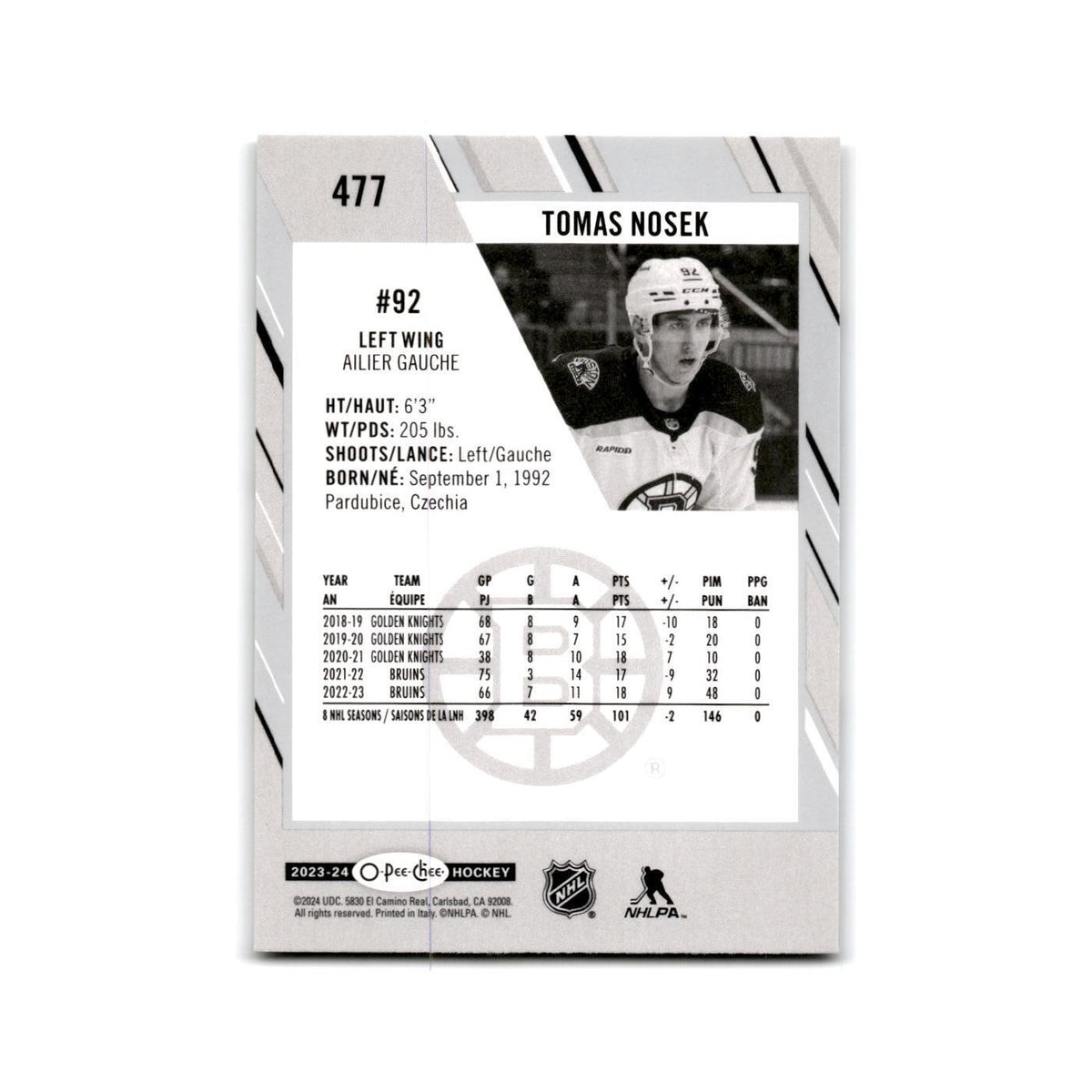2023 O-Pee-Chee Tomas Nosek Boston Bruins #477