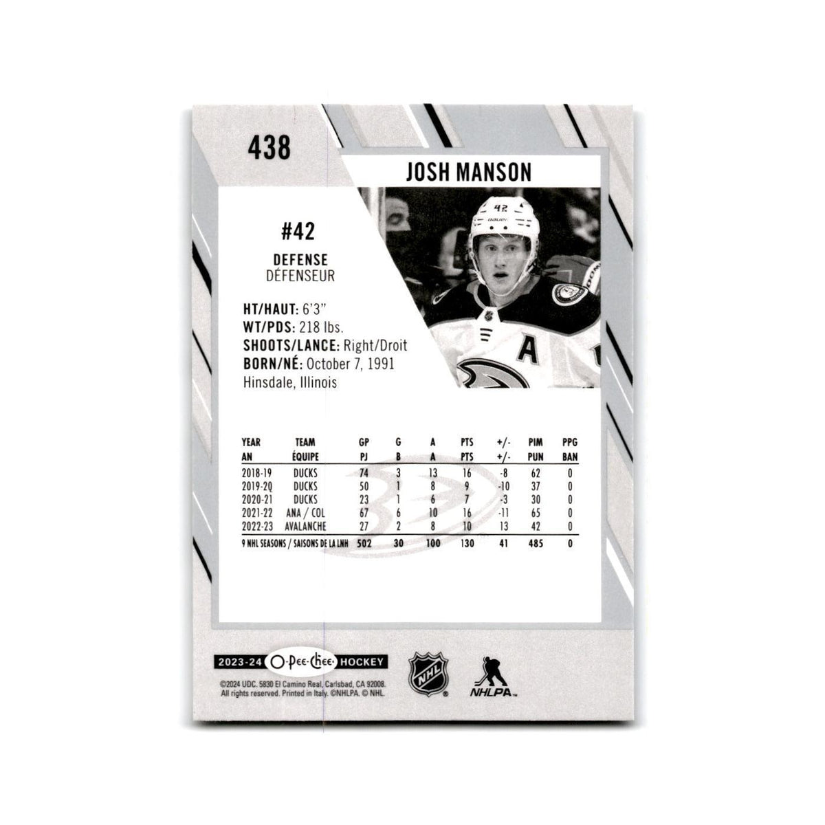 2023 O-Pee-Chee Josh Manson Anaheim Ducks #438
