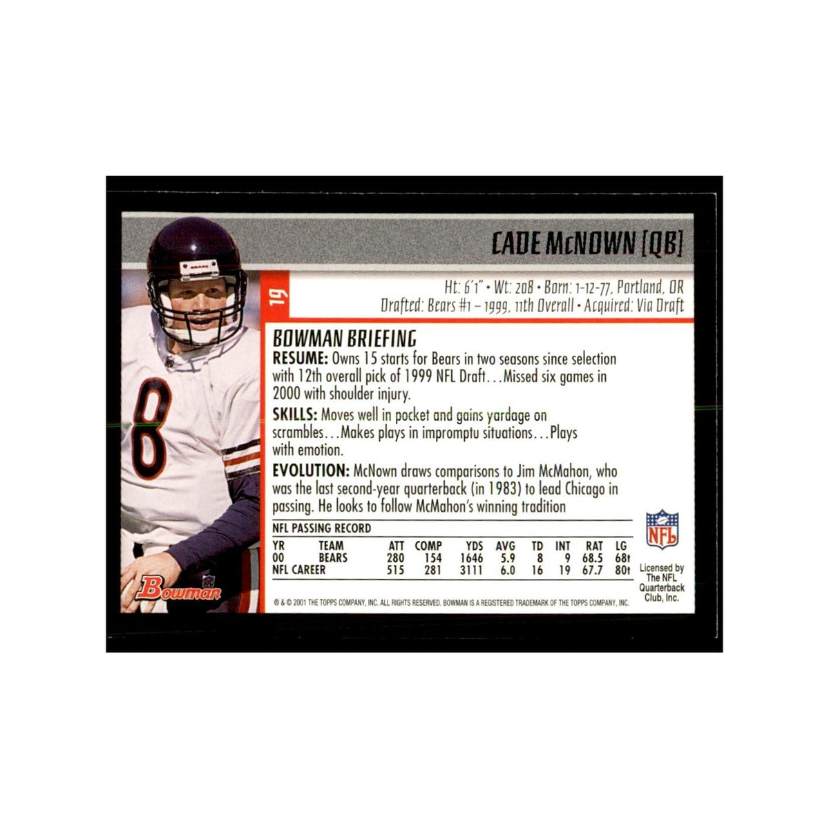 2001 Bowman Gold Cade McNown Football Cards #19