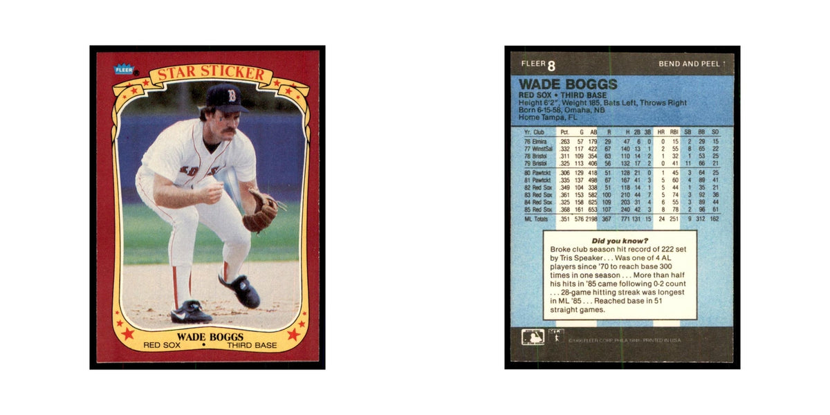 1986 Fleer Star Stickers Wade Boggs Baseball Cards #8