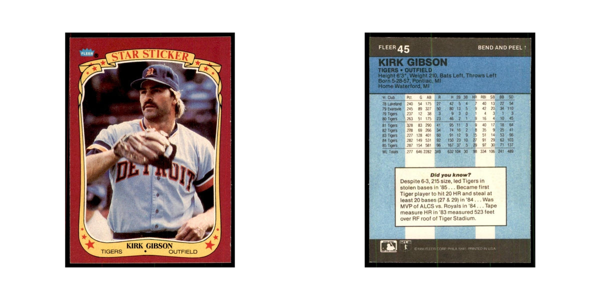 1986 Fleer Star Stickers Kirk Gibson Baseball Cards #45