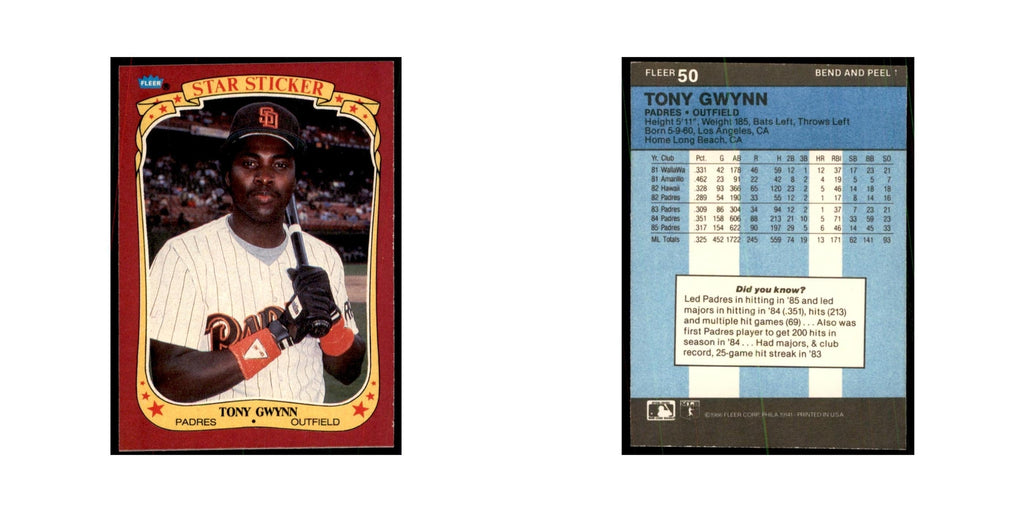 1986 Fleer Star Stickers Tony Gwynn Baseball Cards #50