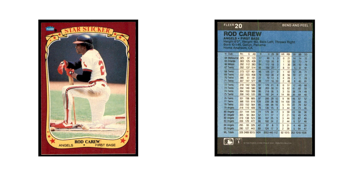 1986 Fleer Star Stickers Rod Carew Baseball Cards #20