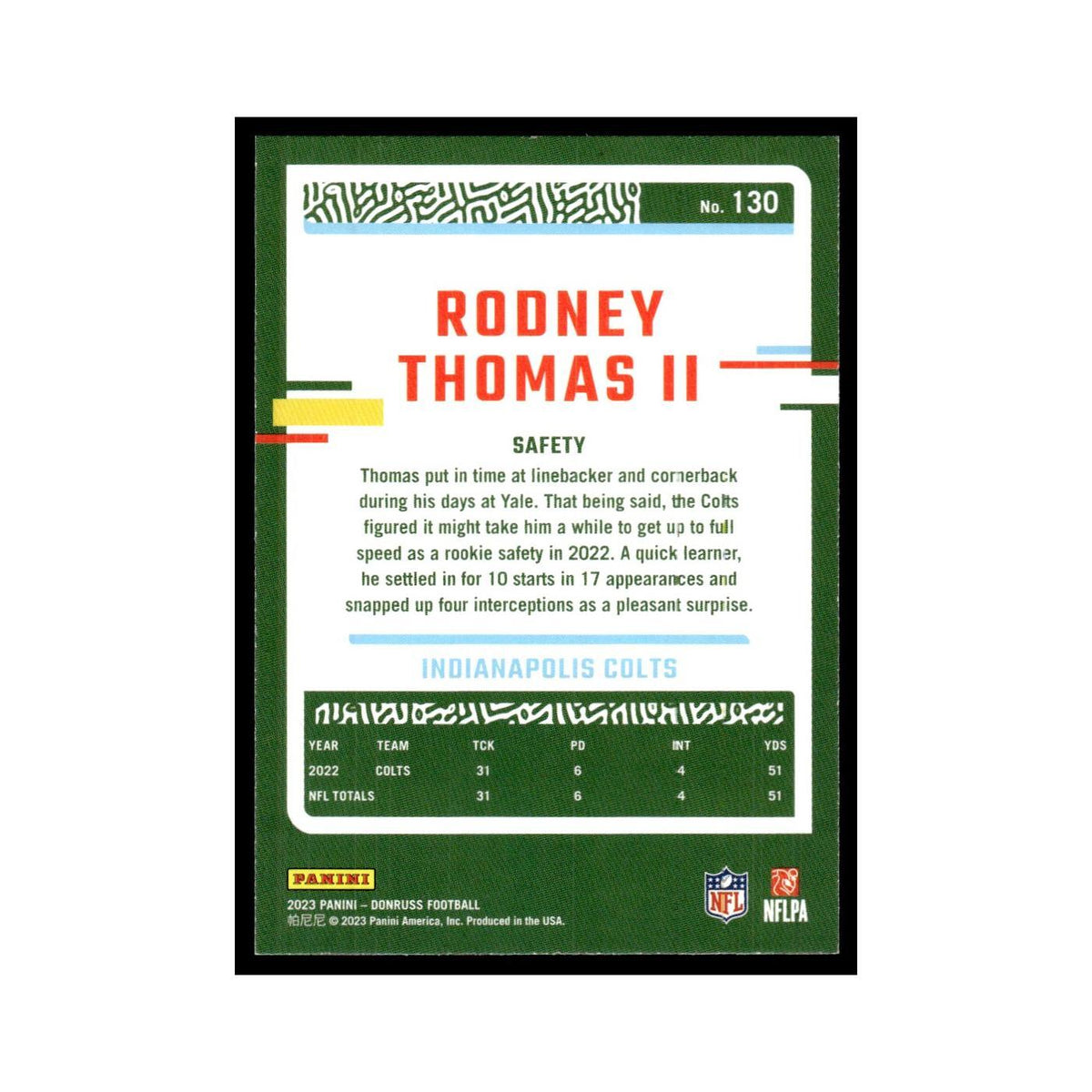 Rodney Thomas II 2023 Donruss #130 Indianapolis Colts Football Card NM