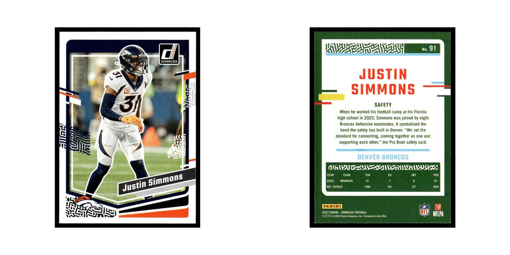 Justin Simmons 2023 Donruss #91 Denver Broncos Football Card NM