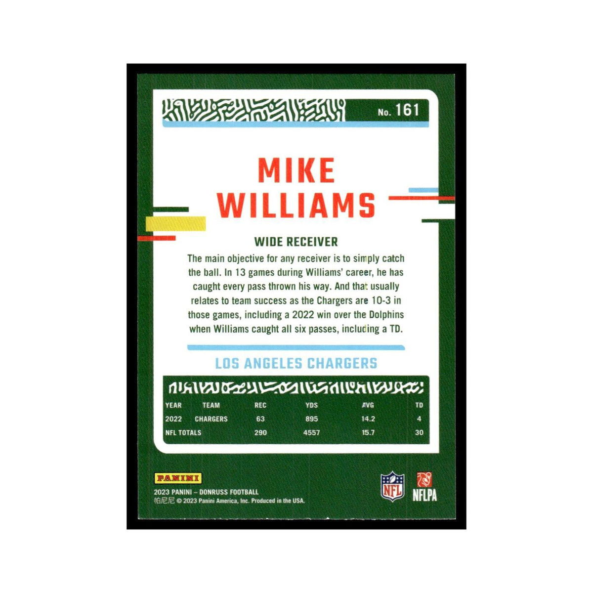 Mike Williams 2023 Donruss #161 Los Angeles Chargers Football Card NM
