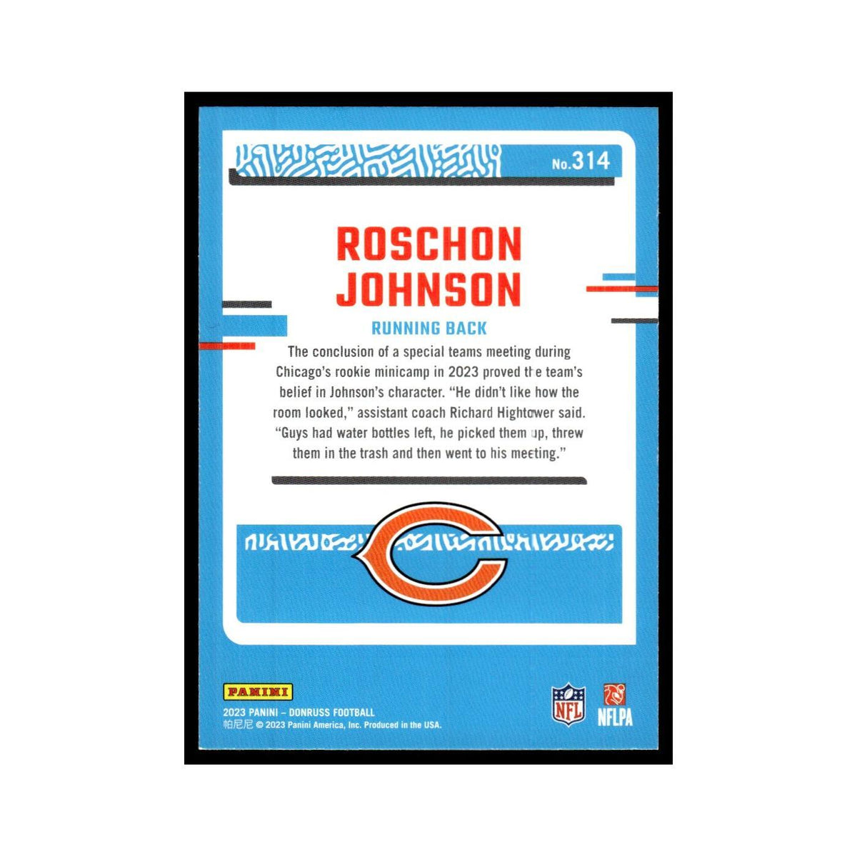 Roschon Johnson 2023 Donruss #314 Chicago Bears Football Card NM