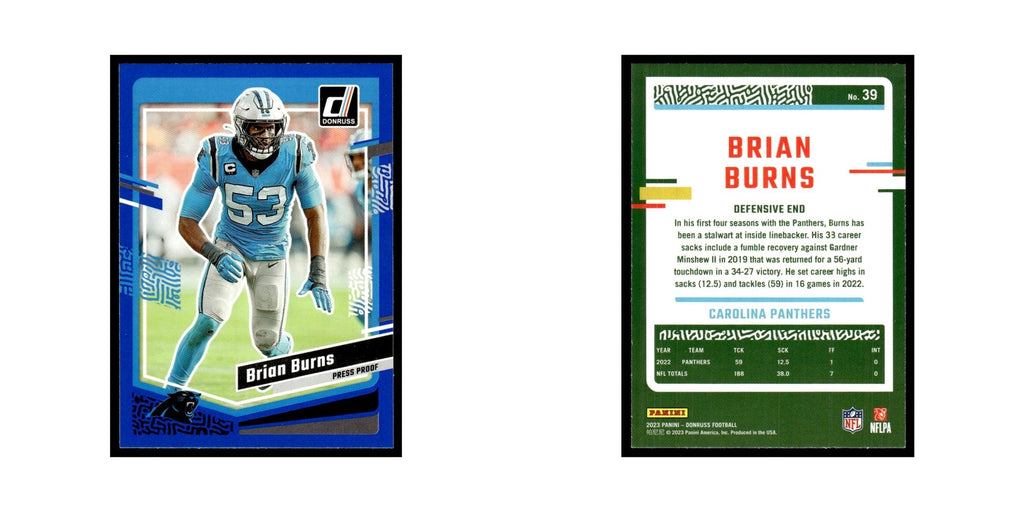 Brian Burns 2023 Donruss #39 Carolina Panthers Football Card NM