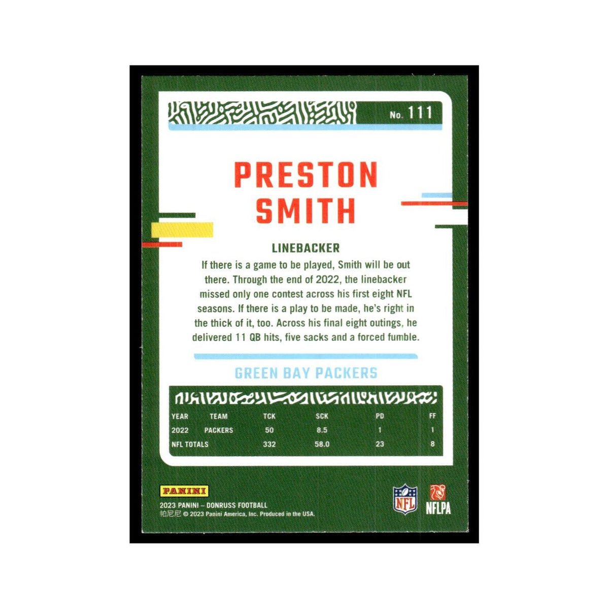 Preston Smith 2023 Donruss #111 Green Bay Packers Football Card NM