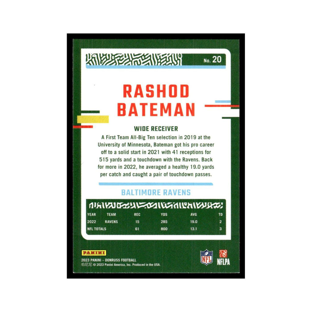 Rashod Bateman 2023 Donruss #20 Baltimore Ravens Football Card NM