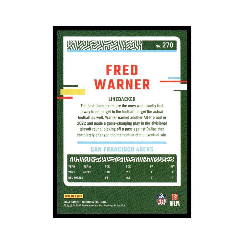 Fred Warner 2023 Donruss #270 San Francisco 49ers Football Card NM