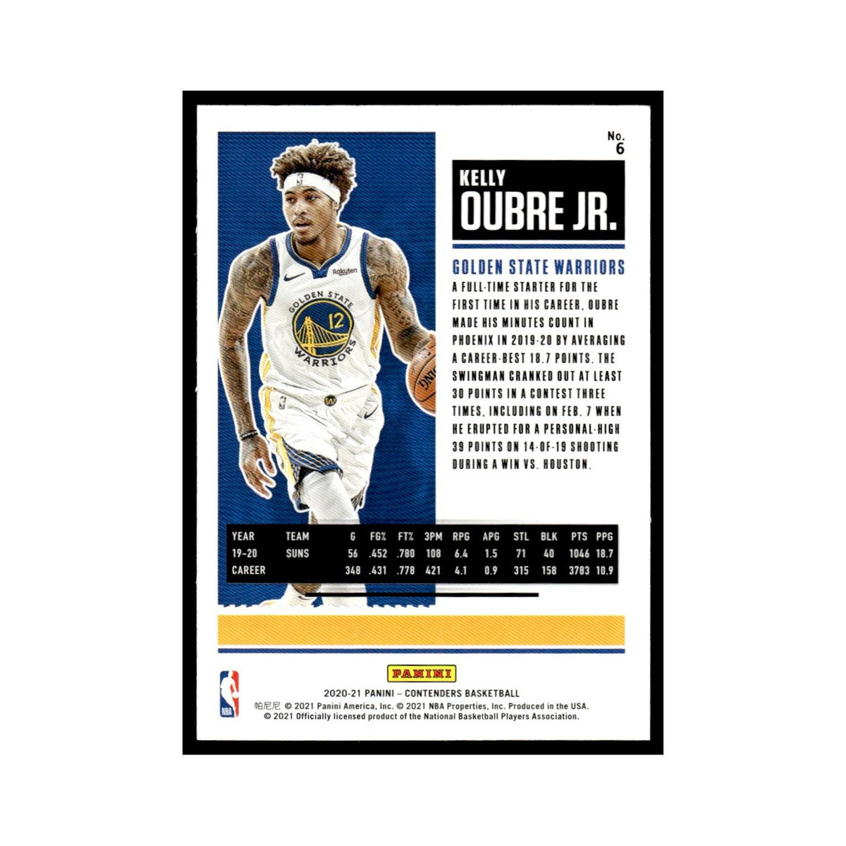 Kelly Oubre Jr. 2020 Panini Contenders #6 Golden State Warriors NM