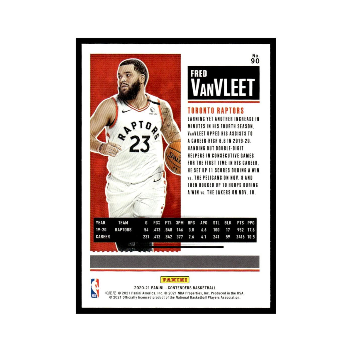 Fred VanVleet 2020 Panini Contenders #90 Toronto Raptors Basketball Card NM