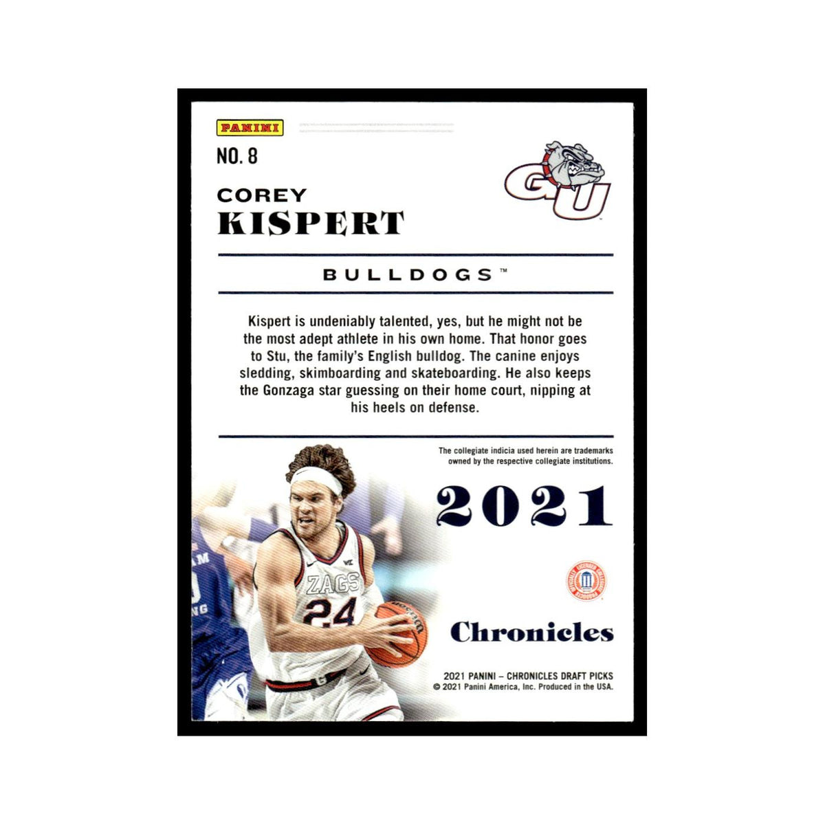 Corey Kispert Rookie 2021 Panini Chronicles Draft Picks #8 Gonzaga Bulldogs NM
