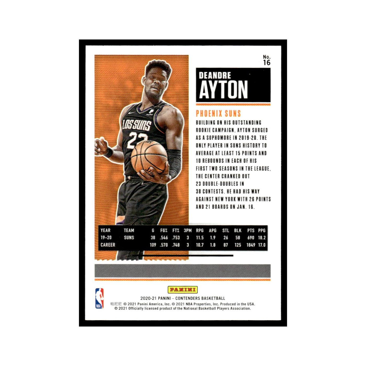 Deandre Ayton 2020 Panini Contenders #16 Phoenix Suns Basketball Card NM