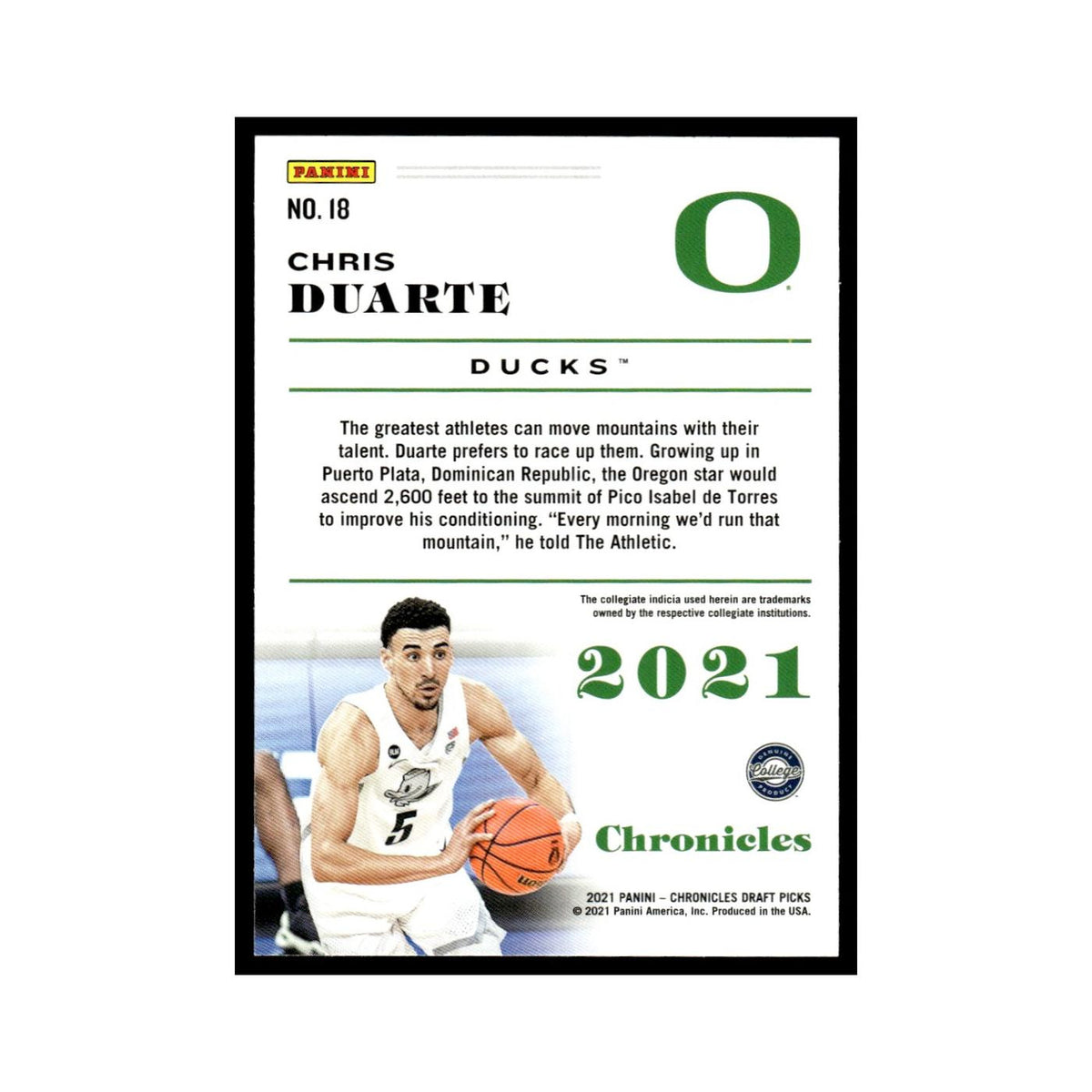 Chris Duarte Rookie 2021 Panini Chronicles Draft Picks #18 Oregon Ducks NM