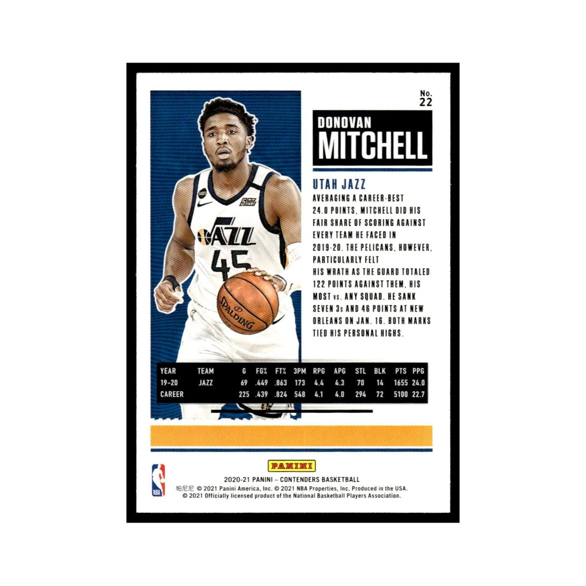 Donovan Mitchell 2020 Panini Contenders #22 Utah Jazz Basketball Card NM