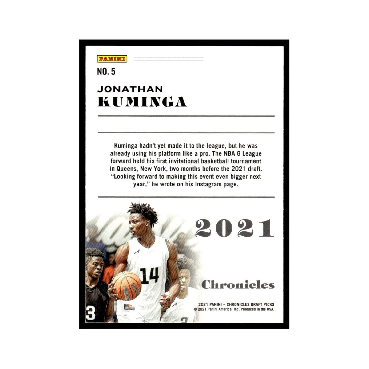 Jonathan Kuminga Rookie 2021 Panini Chronicles Draft Picks #5 NM