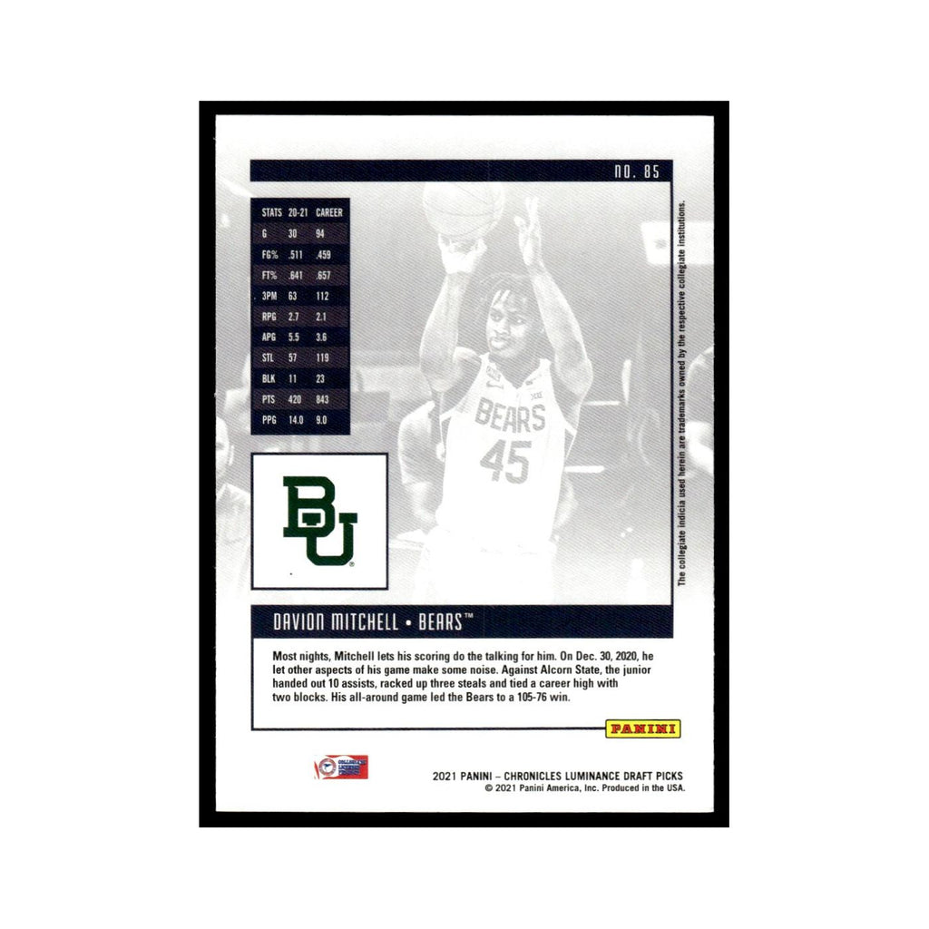 Davion Mitchell 2021 Panini Chronicles Luminance Draft #85 Baylor Bears NM