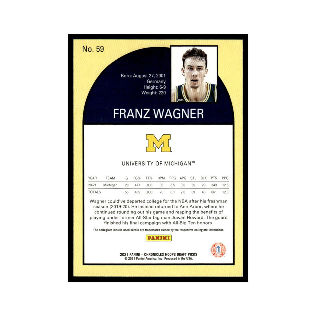 Franz Wagner 2021 Panini Chronicles Hoops Draft #59 Michigan Wolverines NM