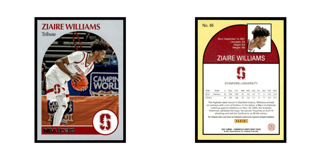 Ziaire Williams 2021 Panini Chronicles Hoops Draft #66 Stanford Cardinal NM