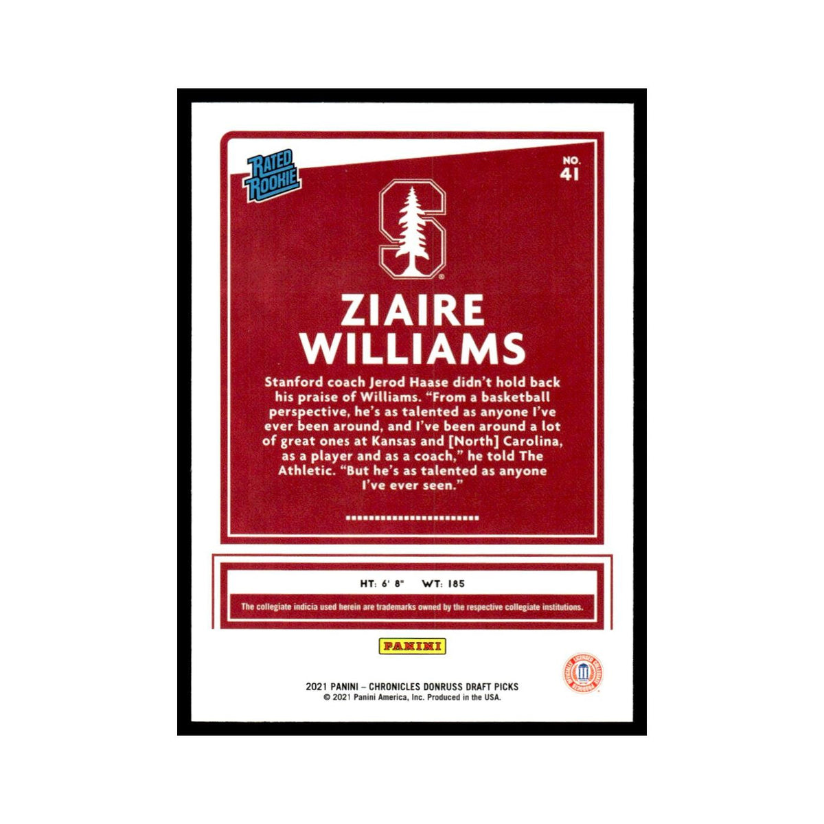 Ziaire Williams Rookie 2021 Panini Chronicles Donruss Draft Picks #41 NM