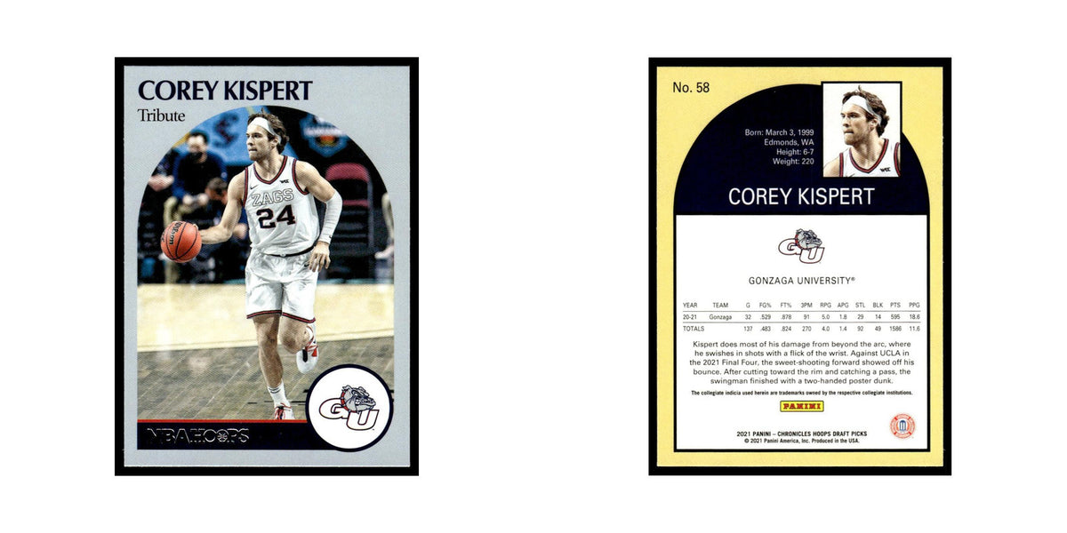 Corey Kispert 2021 Panini Chronicles Hoops Draft #58 Gonzaga Bulldogs NM