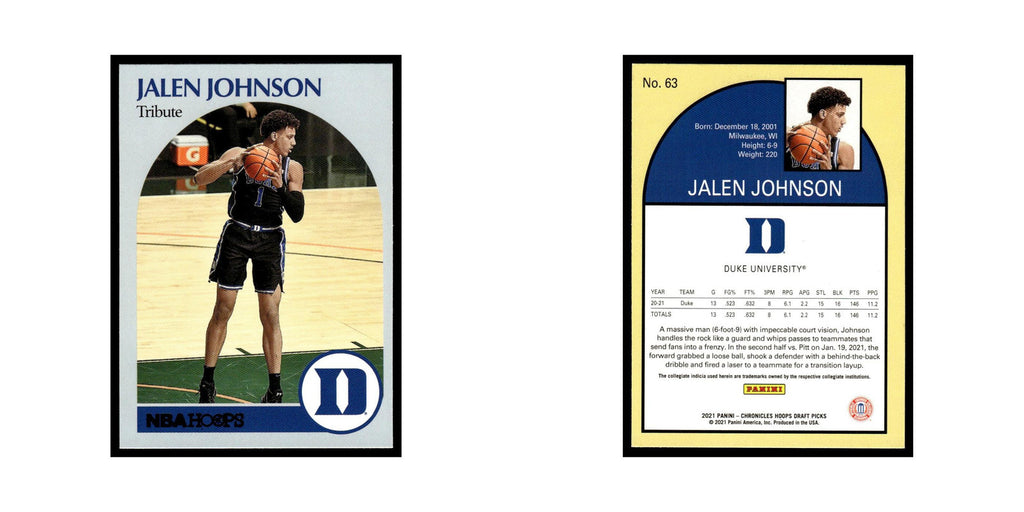 Jalen Johnson 2021 Panini Chronicles Hoops Draft #63 Duke Blue Devils NM