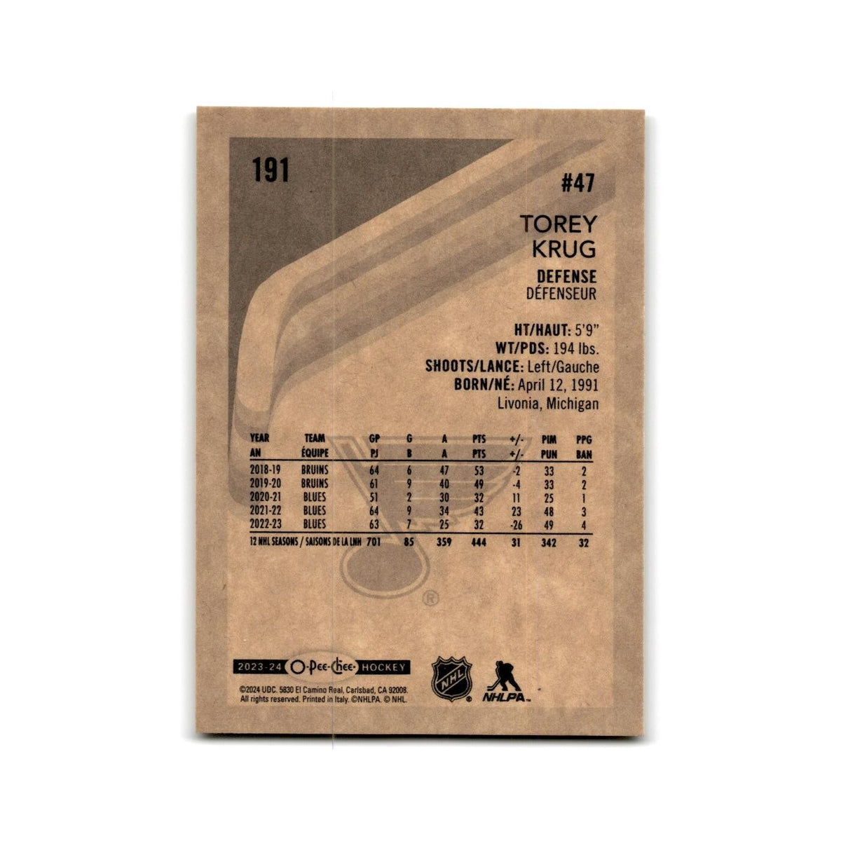 2023 O-Pee-Chee Torey Krug Throwback St. Louis Blues #191
