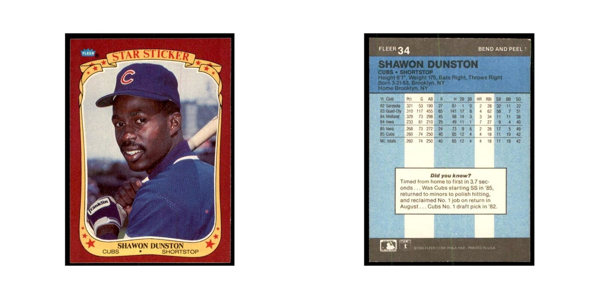1986 Fleer Star Stickers Shawon Dunston Baseball Cards #34