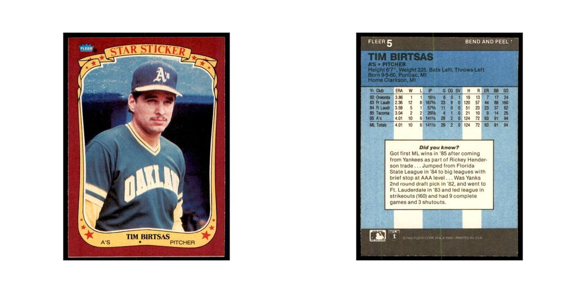 1986 Fleer Star Stickers Tim Birtsas Baseball Cards #5