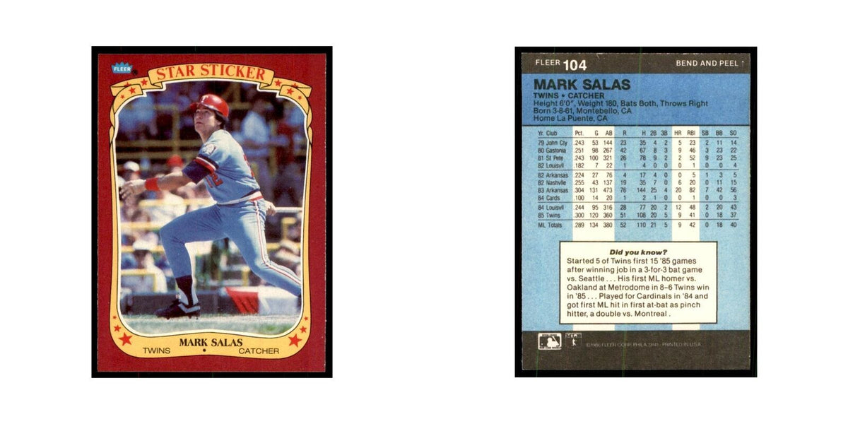 1986 Fleer Star Stickers Mark Salas Baseball Cards #104