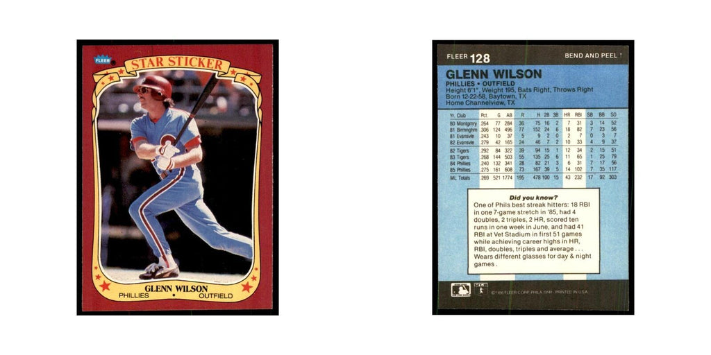 1986 Fleer Star Stickers Glenn Wilson Baseball Cards #128