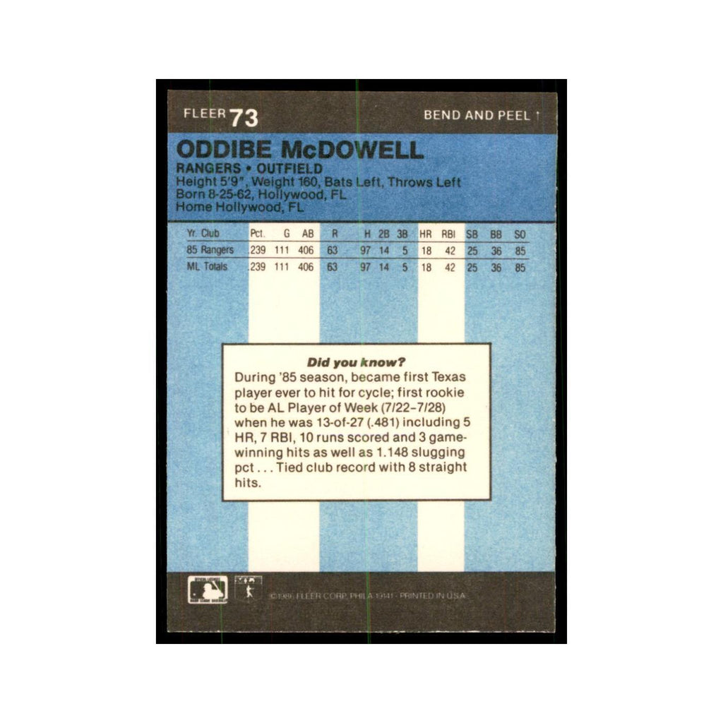 1986 Fleer Star Stickers Oddibe McDowell Baseball Cards #73