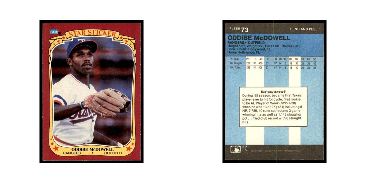 1986 Fleer Star Stickers Oddibe McDowell Baseball Cards #73