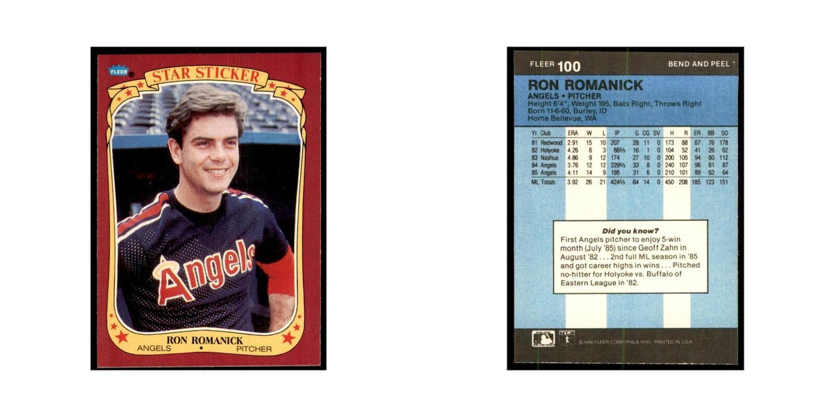 1986 Fleer Star Stickers Ron Romanick Baseball Cards #100
