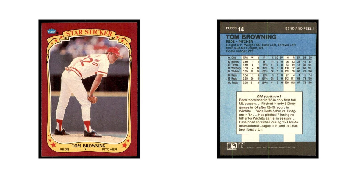 1986 Fleer Star Stickers Tom Browning Baseball Cards #14