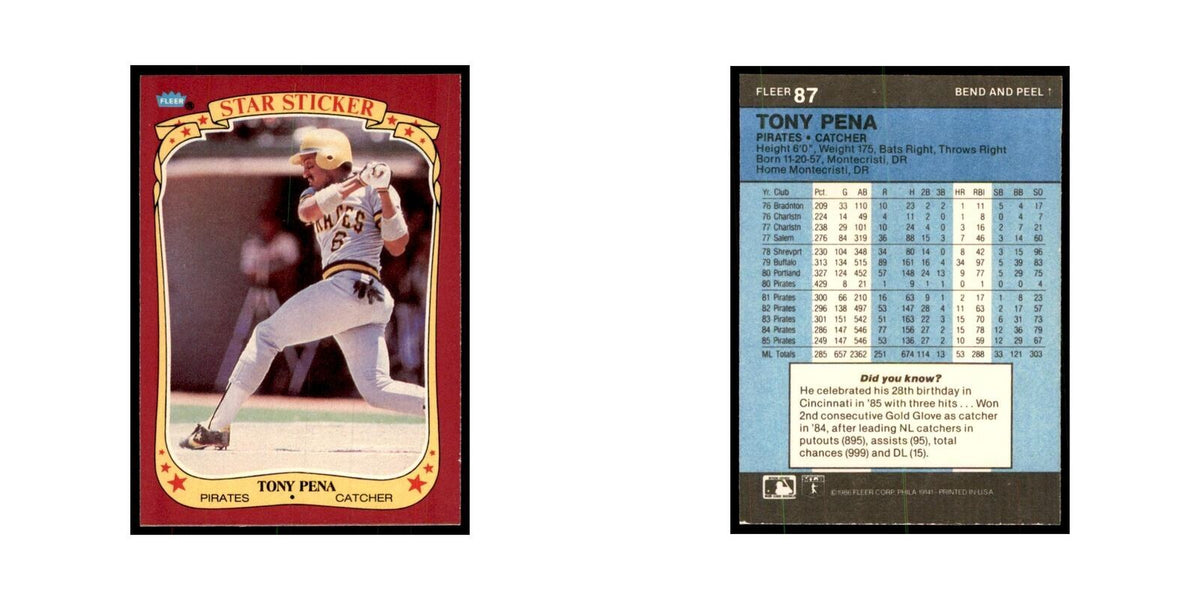 1986 Fleer Star Stickers Tony Pena Baseball Cards #87