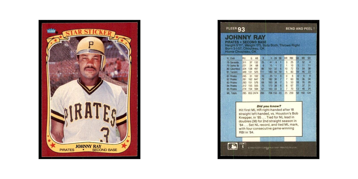 1986 Fleer Star Stickers Johnny Ray Baseball Cards #93