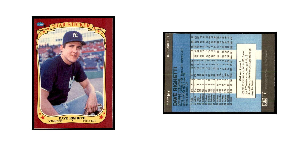1986 Fleer Star Stickers Dave Righetti Baseball Cards #97