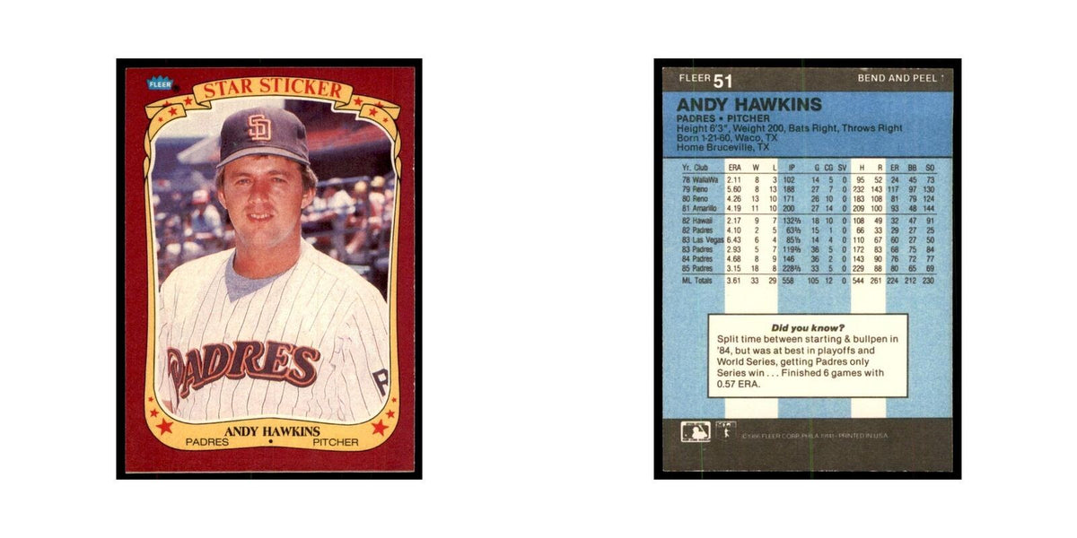 1986 Fleer Star Stickers Andy Hawkins Baseball Cards #51