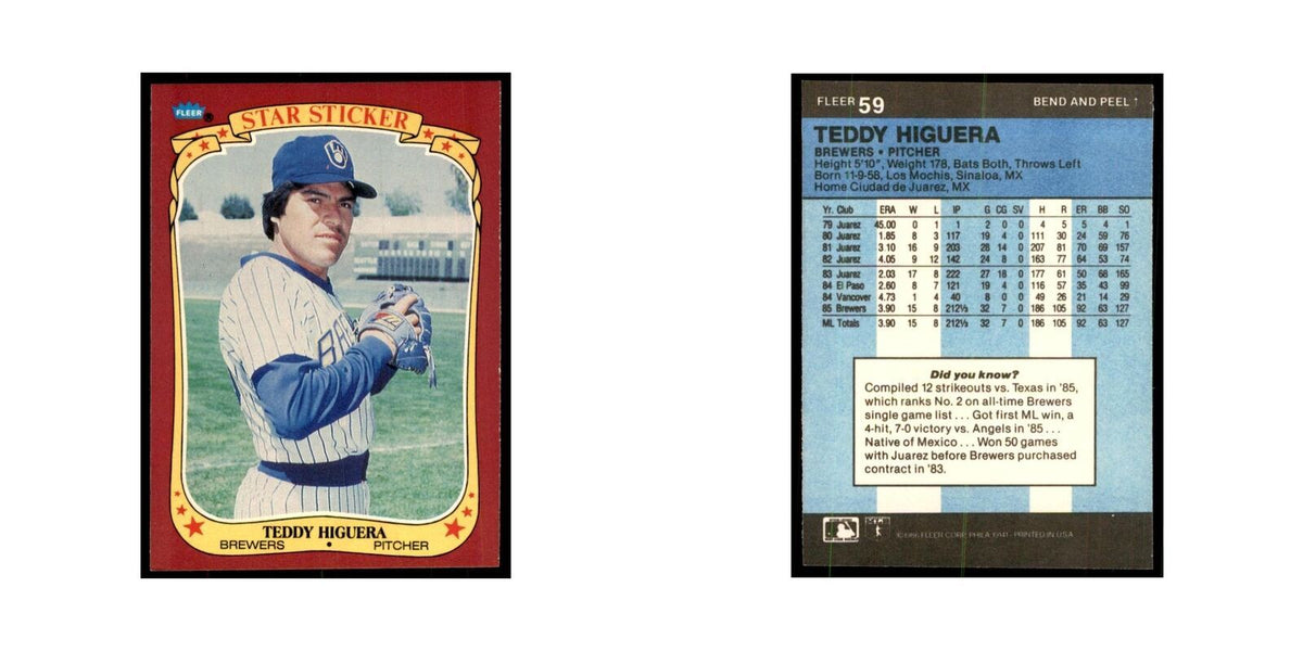 1986 Fleer Star Stickers Teddy Higuera Baseball Cards #59