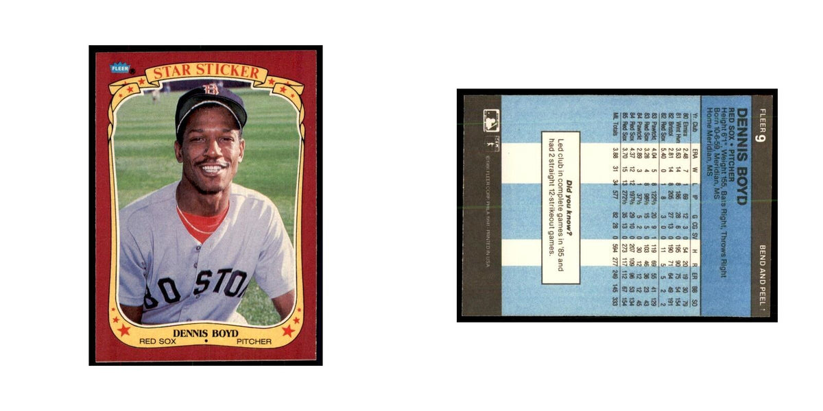 1986 Fleer Star Stickers Dennis Boyd Baseball Cards #9