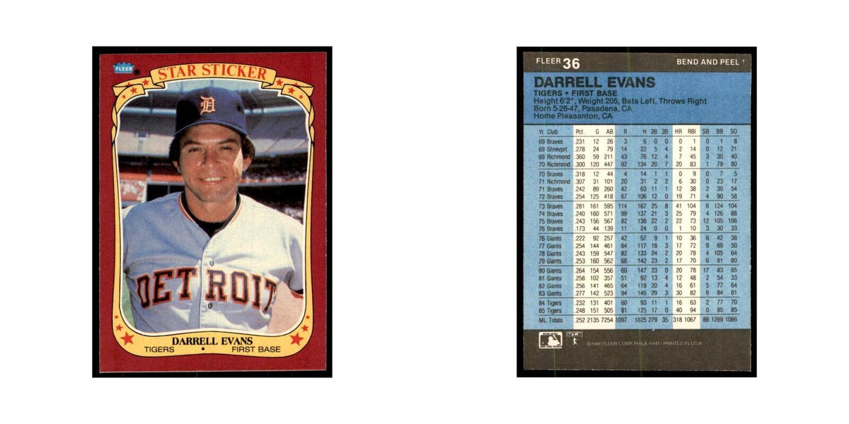 1986 Fleer Star Stickers Darrell Evans Baseball Cards #36