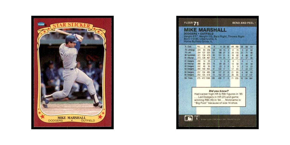 1986 Fleer Star Stickers Mike Marshall Baseball Cards #71