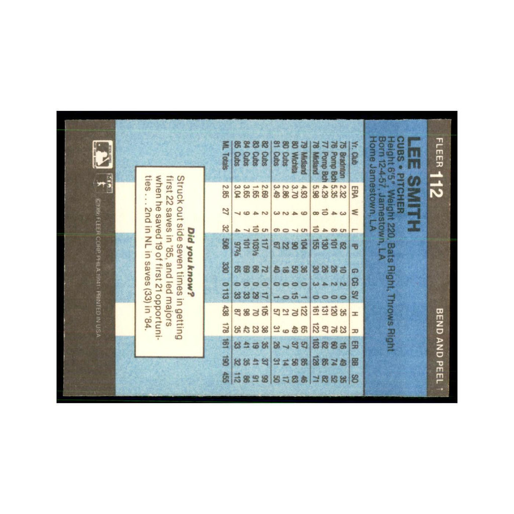 1986 Fleer Star Stickers Lee Smith Baseball Cards #112