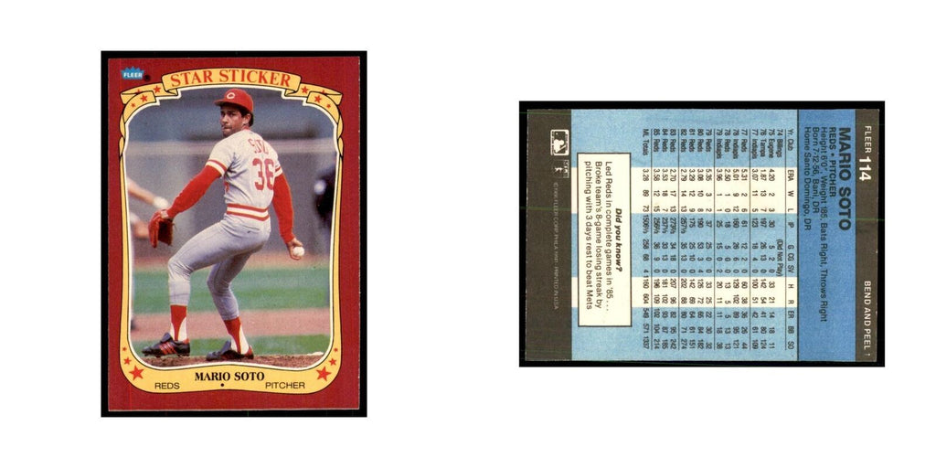 1986 Fleer Star Stickers Mario Soto Baseball Cards #114