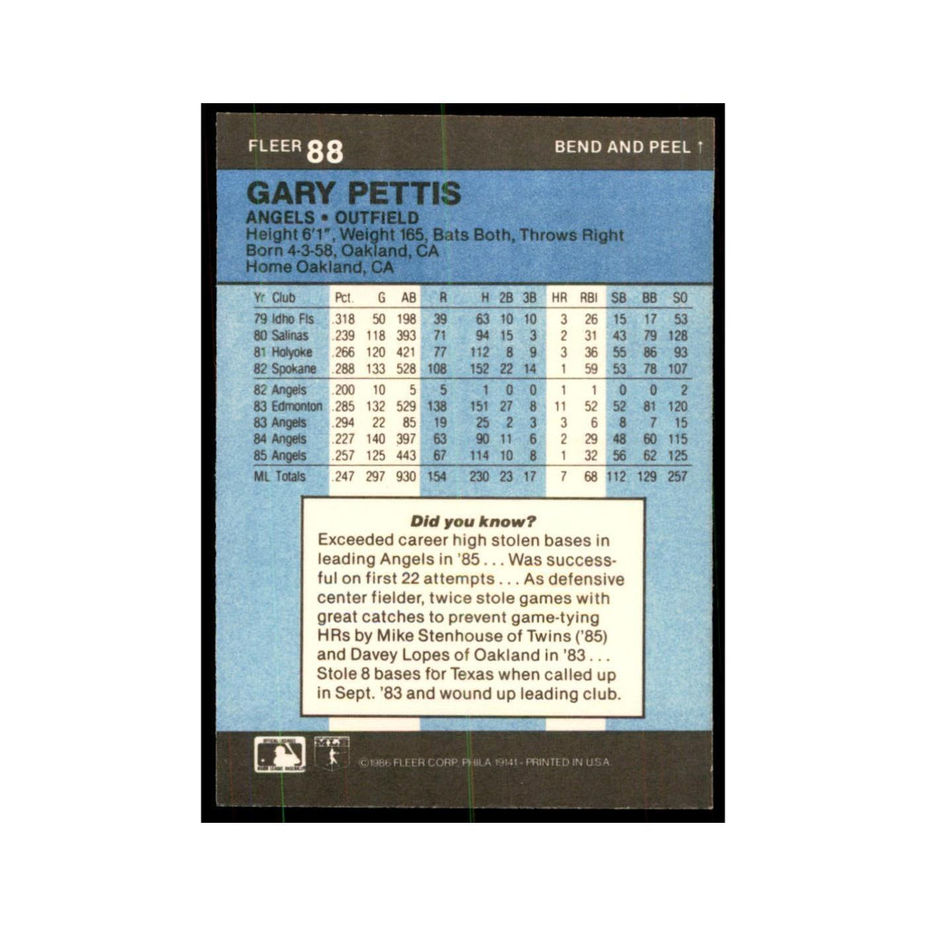 1986 Fleer Star Stickers Gary Pettis Baseball Cards #88