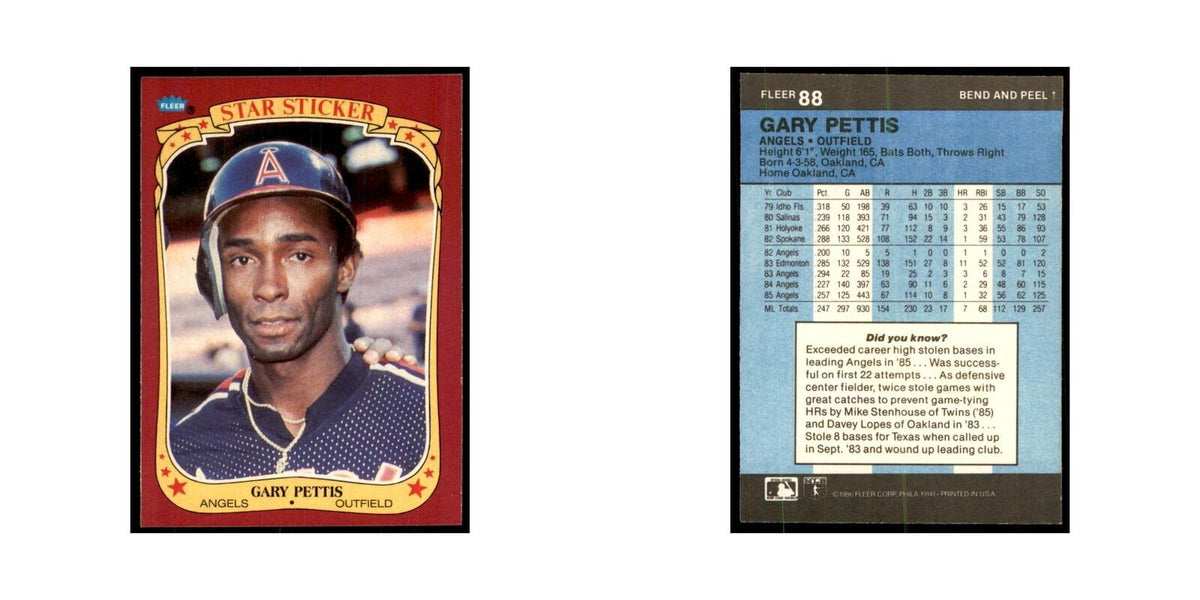 1986 Fleer Star Stickers Gary Pettis Baseball Cards #88
