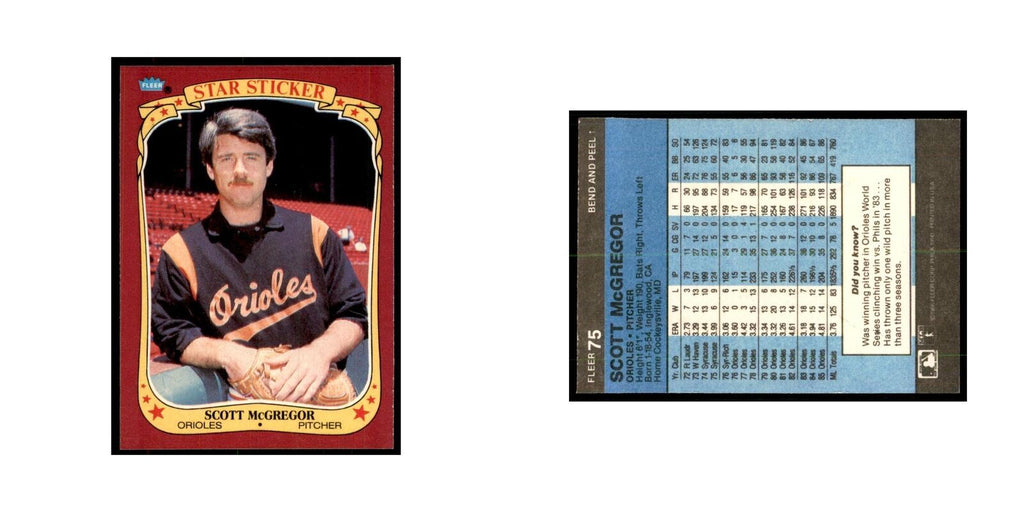 1986 Fleer Star Stickers Scott McGregor Baseball Cards #75